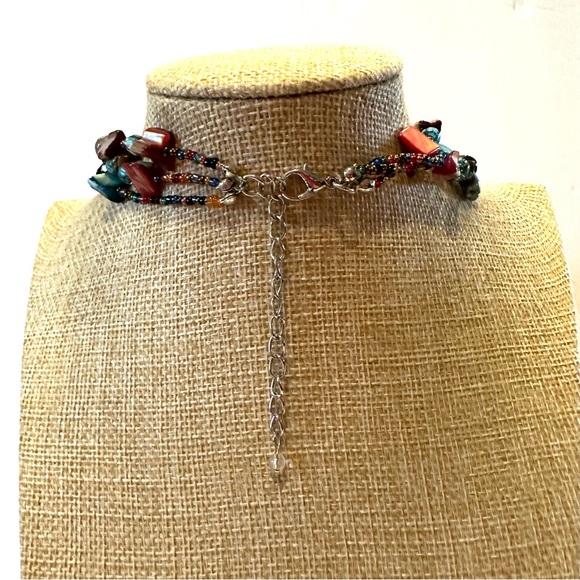 Multi-color Genuine Gemstone & Acrylic Bead Necklace, multistrand red blue brown - Picture 8 of 11
